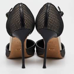 Pre Owned Sergio Rossi Black Mesh and Leather Mary Jane Pumps Size 36.5