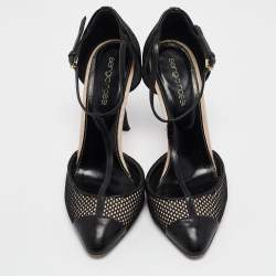 Pre Owned Sergio Rossi Black Mesh and Leather Mary Jane Pumps Size 36.5