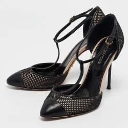 Pre Owned Sergio Rossi Black Mesh and Leather Mary Jane Pumps Size 36.5