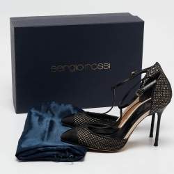 Pre Owned Sergio Rossi Black Mesh and Leather Mary Jane Pumps Size 36.5