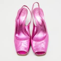 Sergio Rossi Metallic Pink Leather Open Toe Slingback Sandals Size 38