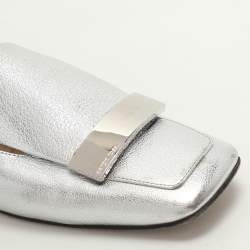 Sergio Rossi Silver Leather and Suede SR1 Loafers Size 38