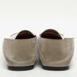 Sergio Rossi Silver Leather and Suede SR1 Loafers Size 38