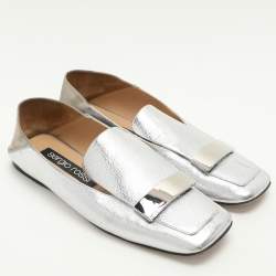 Sergio Rossi Silver Leather and Suede SR1 Loafers Size 38