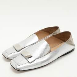 Sergio Rossi Silver Leather and Suede SR1 Loafers Size 38