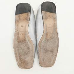 Sergio Rossi Silver Leather and Suede SR1 Loafers Size 38