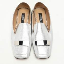 Sergio Rossi Silver Leather and Suede SR1 Loafers Size 38