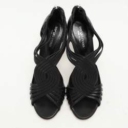 Sergio Rossi Black Leather Stappy Sandals Size 37.5