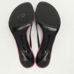 Sergio Rossi Black/Pink Patent Leather Slide Sandals Size 37.5