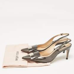 Sergio Rossi Dark Green Patent Leather SR1 Slingback Pumps Size 36.5
