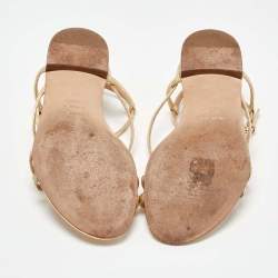 Pre Owned Sergio Rossi Gold Snakeskin Strappy Flat Sandals Size 37