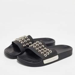 Sergio Rossi Black Rubber Studded Pool Slides Size 39