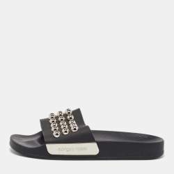 Sergio Rossi Black Rubber Studded Pool Slides Size 39