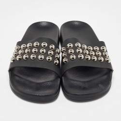 Sergio Rossi Black Rubber Studded Pool Slides Size 39