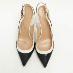 Pre Owned Sergio Rossi Black/White Leather Slingback Pumps Size 39.5