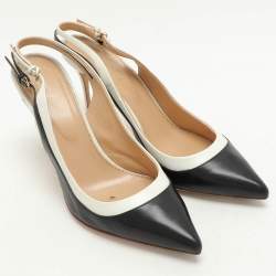Pre Owned Sergio Rossi Black/White Leather Slingback Pumps Size 39.5