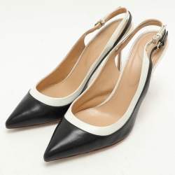 Pre Owned Sergio Rossi Black/White Leather Slingback Pumps Size 39.5