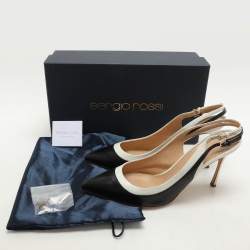 Pre Owned Sergio Rossi Black/White Leather Slingback Pumps Size 39.5