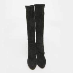 Sergio Rossi Black Suede Platform Knee Length Boots Size 38