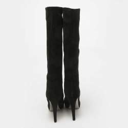 Sergio Rossi Black Suede Platform Knee Length Boots Size 38