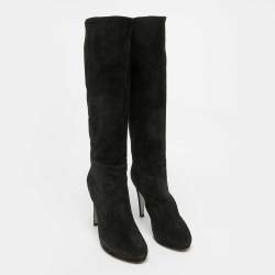 Sergio Rossi Black Suede Platform Knee Length Boots Size 38