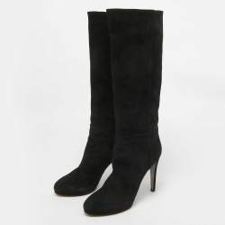 Sergio Rossi Black Suede Platform Knee Length Boots Size 38