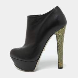 Sergio Rossi Black Leather Platform Ankle Length Booties Size 34.5