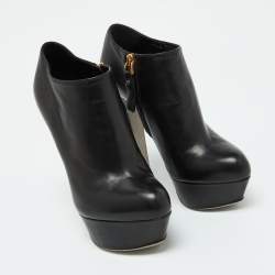 Sergio Rossi Black Leather Platform Ankle Length Booties Size 34.5