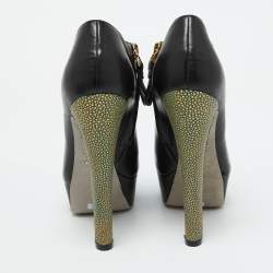Sergio Rossi Black Leather Platform Ankle Length Booties Size 34.5