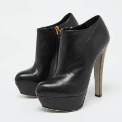 Sergio Rossi Black Leather Platform Ankle Length Booties Size 34.5