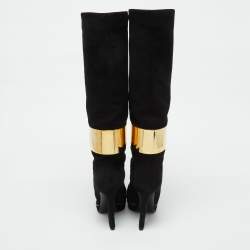 Sergio Rossi Black Suede Metal Cuff Platform Knee Length Boots Size 34.5