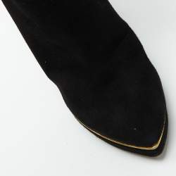 Sergio Rossi Black Suede Metal Cuff Platform Knee Length Boots Size 34.5