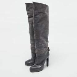 Sergio Rossi Grey Suede and Snakeskin Thigh High Boots Size 35