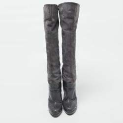 Sergio Rossi Grey Suede and Snakeskin Thigh High Boots Size 35