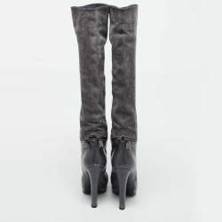 Sergio Rossi Grey Suede and Snakeskin Thigh High Boots Size 35