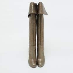 Sergio Rossi Brown Karung Leather Platform Over The Knee Boots Size 35