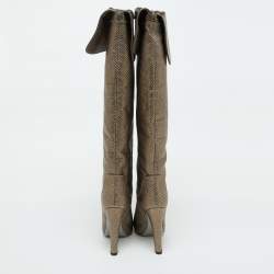 Sergio Rossi Brown Karung Leather Platform Over The Knee Boots Size 35