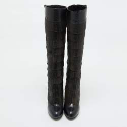 Sergio Rossi Black Lizard Embossed Leather Over The Knee Boots Size 35