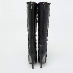 Sergio Rossi Black Lizard Embossed Leather Over The Knee Boots Size 35