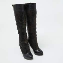 Sergio Rossi Black Lizard Embossed Leather Over The Knee Boots Size 35