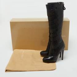 Sergio Rossi Black Lizard Embossed Leather Over The Knee Boots Size 35