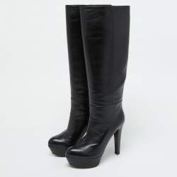 مملوكة مسبقًا Sergio Rossi Black Leather Platform Over The Knee Boots Size 35
