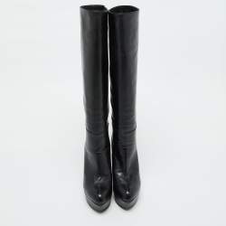 مملوكة مسبقًا Sergio Rossi Black Leather Platform Over The Knee Boots Size 35