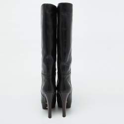 مملوكة مسبقًا Sergio Rossi Black Leather Platform Over The Knee Boots Size 35