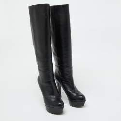 مملوكة مسبقًا Sergio Rossi Black Leather Platform Over The Knee Boots Size 35