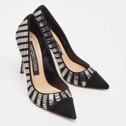 Pre Owned Sergio Rossi Black Suede Crystal Embellished Pointed Toe  Pumps Size 38.5
