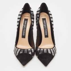 Pre Owned Sergio Rossi Black Suede Crystal Embellished Pointed Toe  Pumps Size 38.5
