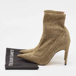 Pre Owned Sergio Rossi Gold Lurex Fabric Ankle Length Boots Size 39