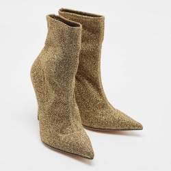 Pre Owned Sergio Rossi Gold Lurex Fabric Ankle Length Boots Size 39