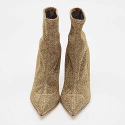 Pre Owned Sergio Rossi Gold Lurex Fabric Ankle Length Boots Size 39